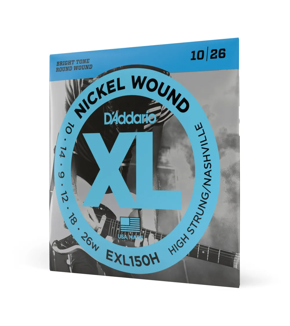 D'Addario EXL150H, cuerdas con entorchado en níquel para guitarra eléctrica, afinación High-Strung/Nashville, 10-26
