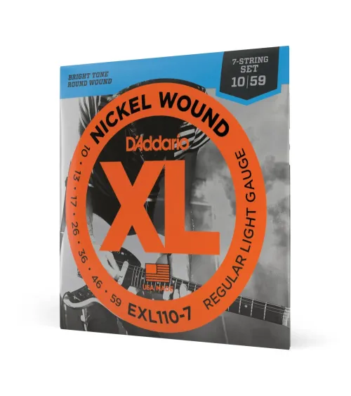 D'Addario EXL110-7, cuerdas entorchadas en níquel para quitarra eléctrica de 7 cuerdas, regular blandas, 10-59