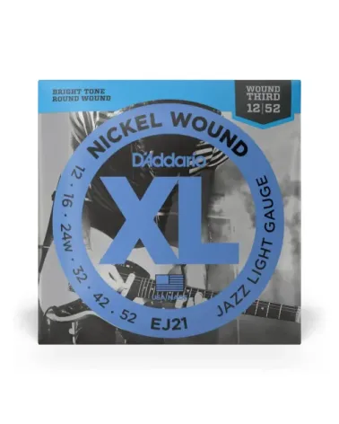 D'Addario EJ21, cuerdas con entorchado en níquel para guitarra eléctrica, blandas para Jazz, 12-52
