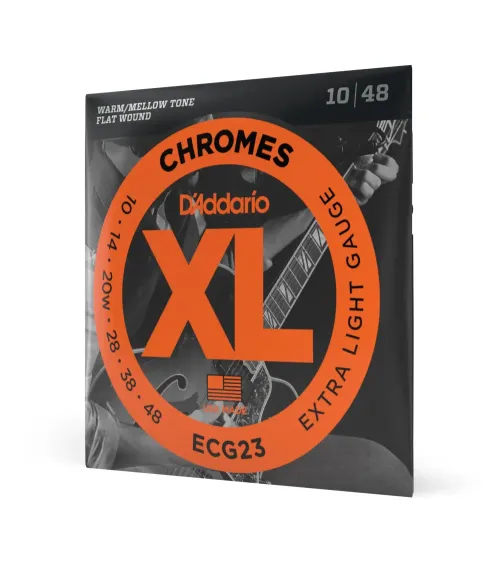 D'Addario ECG23 Chromes, cuerdas de entorchado plano para guitarra eléctrica, extra blandas, 10-48