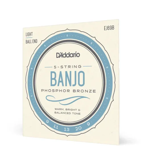 D’Addario EJ69. Cuerdas para banjo de 5 cuerdas, extremo con bola, bronce fosforado, calibre fino, 9-20