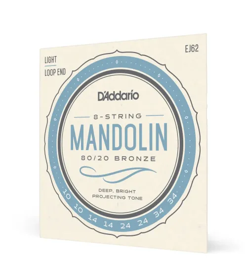 D’Addario EJ62. Cuerdas para mandolina de bronce 80/20, calibre fino, 10-34