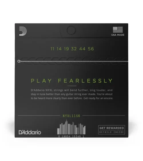 D'Addario NYXL1156. Cuerdas para guitarra eléctrica de entorchado de níquel, calibre medio agudas/extragrueso en graves, 11-56