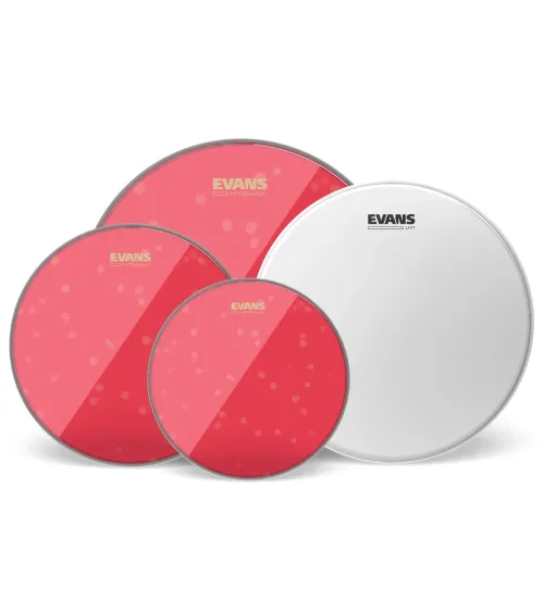 EVANS Hydraulic Red. Pack rock hidráulico rojo (10", 12", 16") con parche batidor de caja rugoso UV1 14"