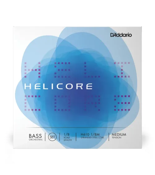 Juego de cuerdas Helicore para contrabajo, serie de orquesta de D'Addario, escala 1/8, tensión media.