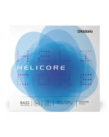 Juego de cuerdas Helicore para contrabajo, serie de orquesta de D'Addario, escala 1/8, tensión media.
