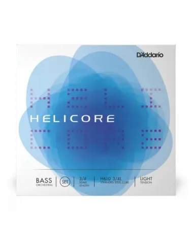 Juego de cuerdas Helicore para contrabajo, serie de orquesta de D'Addario, escala 3/4, tensión blanda.