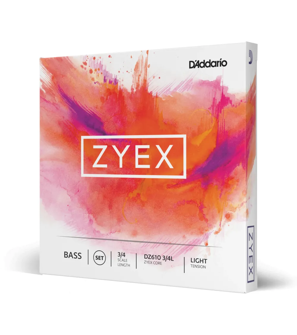 Juego de cuerdas Zyex de D'Addario para contrabajo, escala 3/4, tensión blanda.