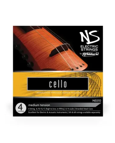 Juego de cuerdas para violonchelo eléctrico NS de D'Addario, escala 4/4, tensión media.