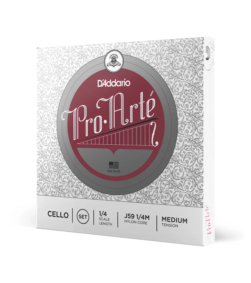 Juego de cuerdas para violonchelo Pro-Arte de D'Addario, escala 1/4, tensión media. Juego de cuerdas para violonchelo Pro-Arte de D'Addario, escala 1/4, tensión media.