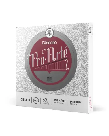 Juego de cuerdas para violonchelo Pro-Arte de D'Addario, escala 4/4, tensión media.