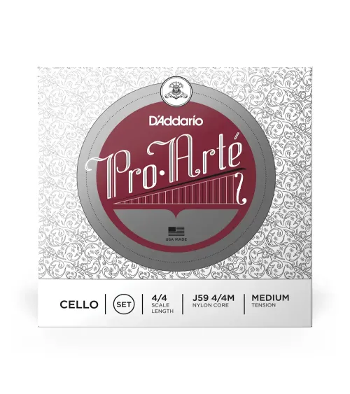 Juego de cuerdas para violonchelo Pro-Arte de D'Addario, escala 4/4, tensión media.