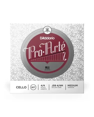 Juego de cuerdas para violonchelo Pro-Arte de D'Addario, escala 4/4, tensión media.