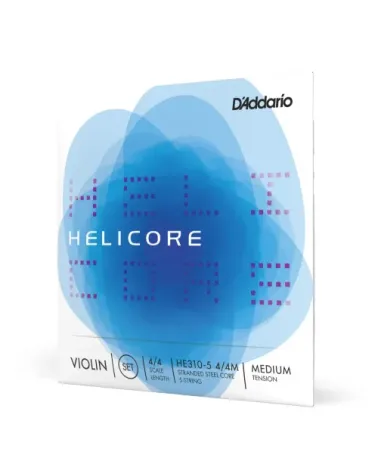 Juego de 5 cuerdas para violín Helicore de D'Addario, escala 4/4, tensión media.