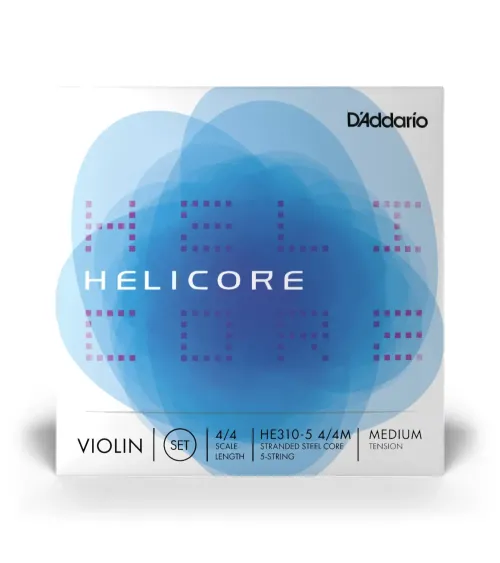 Juego de 5 cuerdas para violín Helicore de D'Addario, escala 4/4, tensión media.