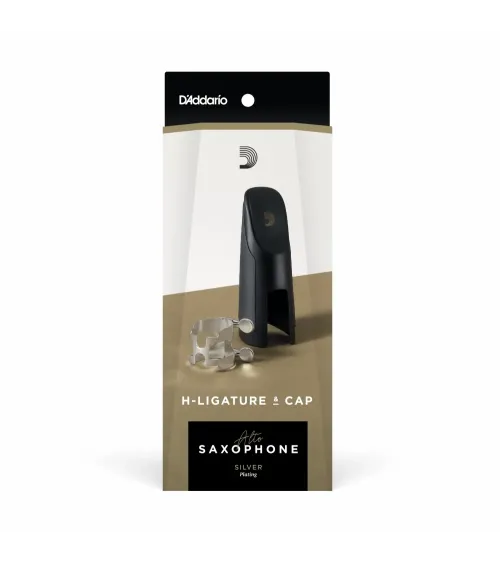 Ligadura en H y tapa para saxo alto, chapada en plata.