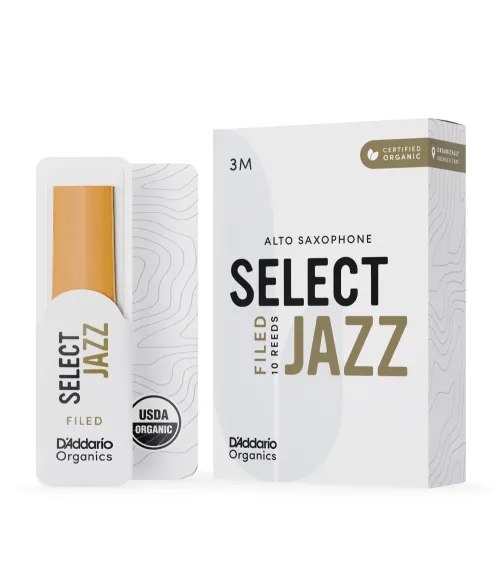 D'Addario Organic Select Jazz. Cañas limadas para saxofón alto, fuerza 3 media, pack de 10