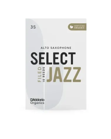 D'Addario Organic Select Jazz. Cañas limadas para saxofón alto, fuerza 3 blanda, pack de 10
