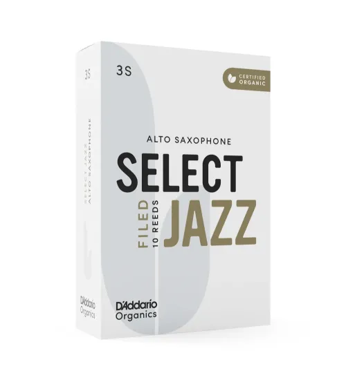 D'Addario Organic Select Jazz. Cañas limadas para saxofón alto, fuerza 3 blanda, pack de 10