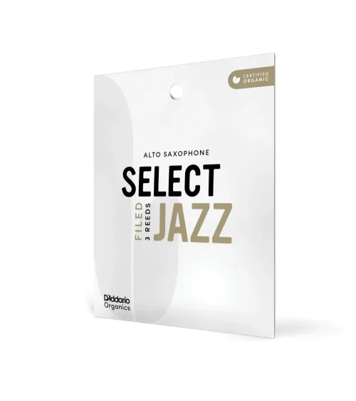 D'Addario Organic Select Jazz. Cañas limadas para saxofón alto, fuerza 2 dura, envase individual, pack de 3