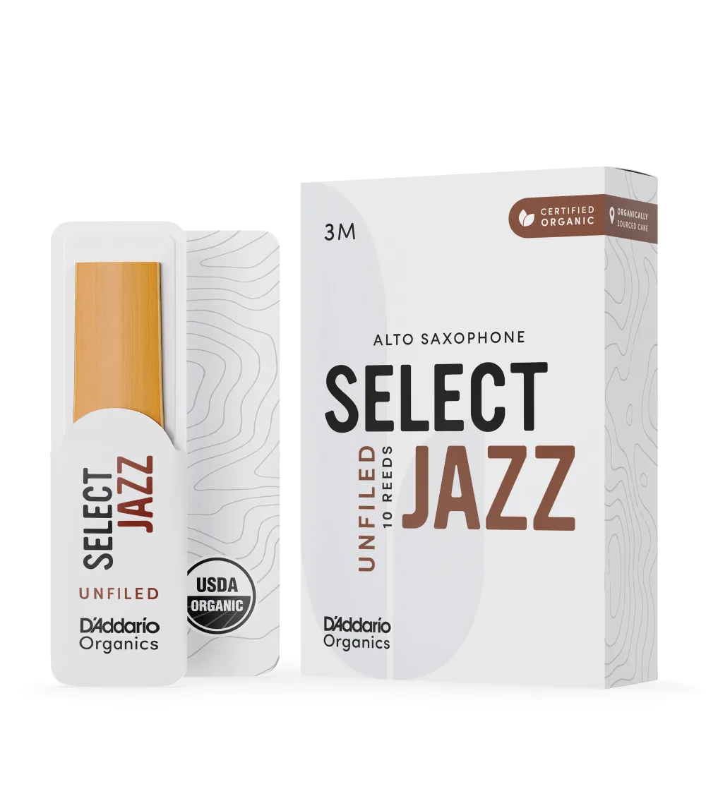 D'Addario Organic Select Jazz. Cañas sin limar para saxofón alto, fuerza 3 media, pack de 10