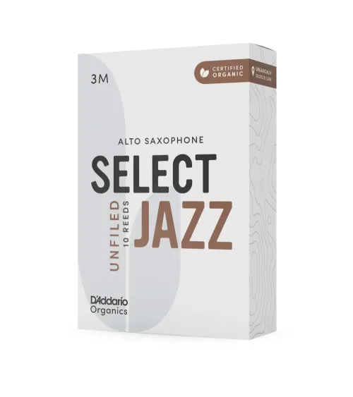 D'Addario Organic Select Jazz. Cañas sin limar para saxofón alto, fuerza 3 media, pack de 10