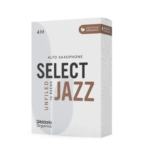 D'Addario Organic Select Jazz. Cañas sin limar para saxofón alto, fuerza 4 media, pack de 10 D'Addario Organic Select Jazz. Cañas sin limar para saxofón alto, fuerza 4 media, pack de 10