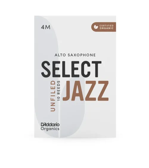 D'Addario Organic Select Jazz. Cañas sin limar para saxofón alto, fuerza 4 media, pack de 10 D'Addario Organic Select Jazz. Cañas sin limar para saxofón alto, fuerza 4 media, pack de 10