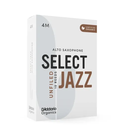 D'Addario Organic Select Jazz. Cañas sin limar para saxofón alto, fuerza 4 media, pack de 10 D'Addario Organic Select Jazz. Cañas sin limar para saxofón alto, fuerza 4 media, pack de 10