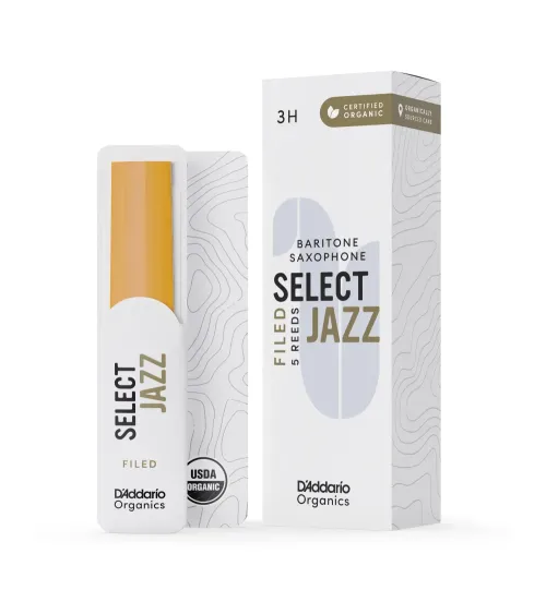 D'Addario Organic Select Jazz. Cañas limadas para saxofón barítono, fuerza 3 dura, pack de 5