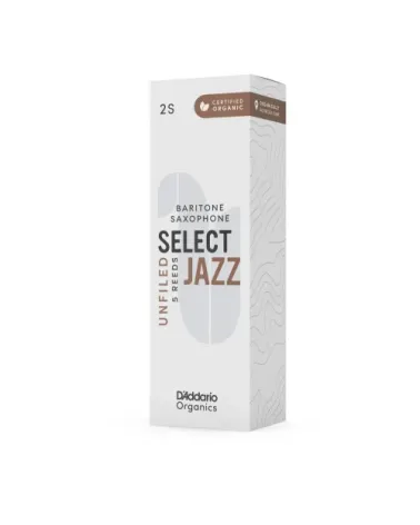 D'Addario Organic Select Jazz. Cañas sin limar para saxofón barítono, fuerza 2 blanda, pack de 5