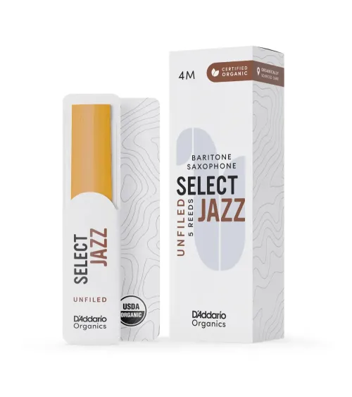 D'Addario Organic Select Jazz. Cañas sin limar para saxofón barítono, fuerza 4 media, pack de 5