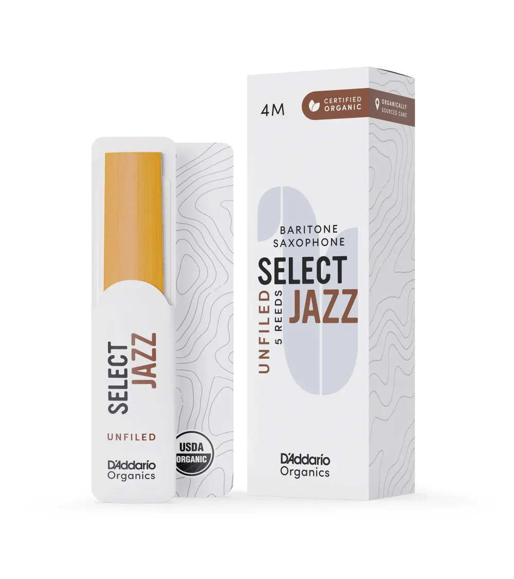 D'Addario Organic Select Jazz. Cañas sin limar para saxofón barítono, fuerza 4 media, pack de 5 D'Addario Organic Select Jazz. Cañas sin limar para saxofón barítono, fuerza 4 media, pack de 5