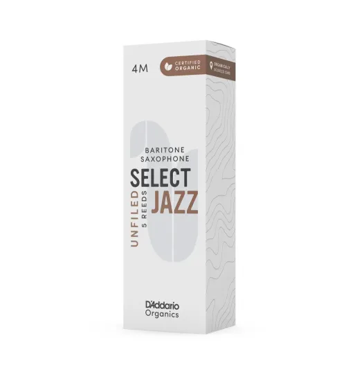 D'Addario Organic Select Jazz. Cañas sin limar para saxofón barítono, fuerza 4 media, pack de 5 D'Addario Organic Select Jazz. Cañas sin limar para saxofón barítono, fuerza 4 media, pack de 5