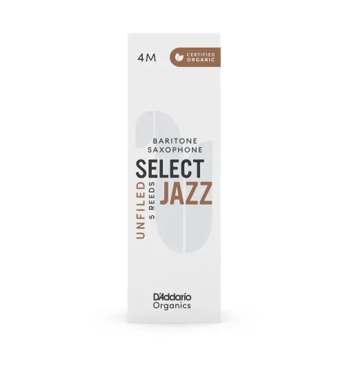 D'Addario Organic Select Jazz. Cañas sin limar para saxofón barítono, fuerza 4 media, pack de 5 D'Addario Organic Select Jazz. Cañas sin limar para saxofón barítono, fuerza 4 media, pack de 5