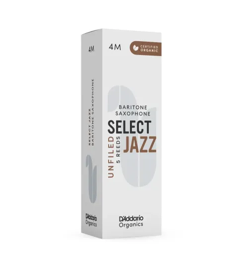 D'Addario Organic Select Jazz. Cañas sin limar para saxofón barítono, fuerza 4 media, pack de 5 D'Addario Organic Select Jazz. Cañas sin limar para saxofón barítono, fuerza 4 media, pack de 5