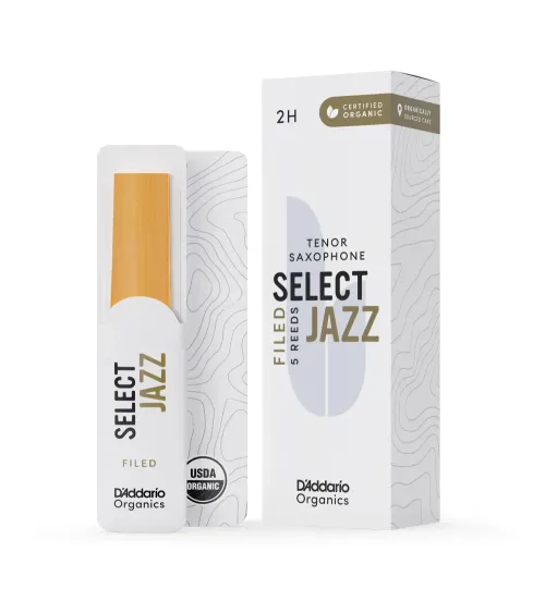 D'Addario Organic Select Jazz. Cañas limadas para saxofón tenor, fuerza 2 dura, pack de 5