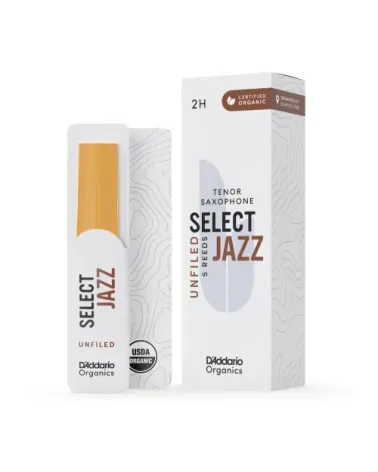 D'Addario Organic Select Jazz. Cañas sin limar para saxofón tenor, fuerza 2 dura, pack de 5