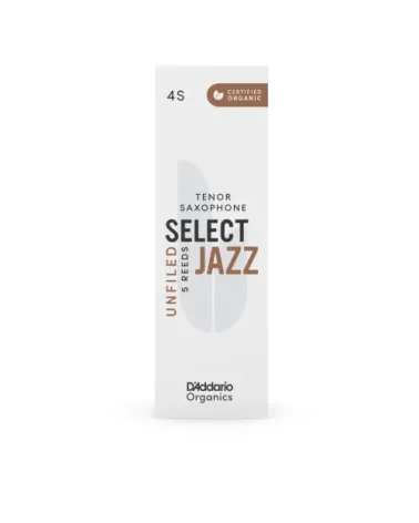 D'Addario Organic Select Jazz. Cañas sin limar para saxofón tenor, fuerza 4 blanda, pack de 5