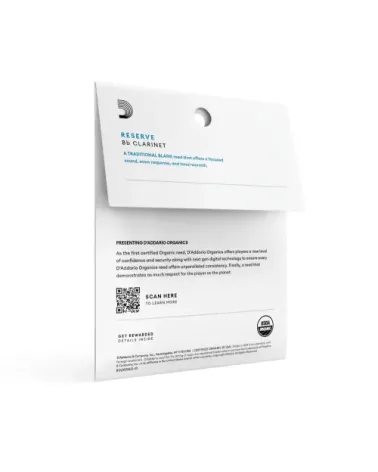D'Addario Organic Reserve. Cañas para clarinete en Bb, fuerza 3.5, envase individual, pack de 3