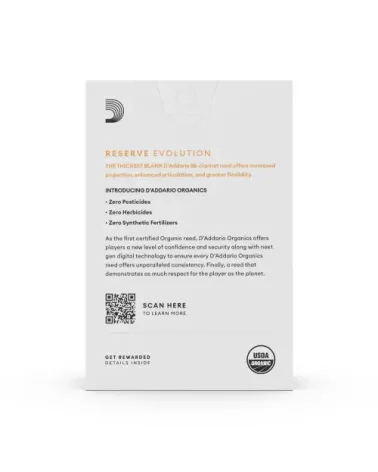 D'Addario Organic Reserve Evolution. Cañas para clarinete en Bb, fuerza 4.0, pack de 10