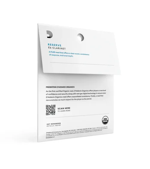 D'Addario Organic Reserve. Cañas para clarinete en Eb, fuerza 2.5, envase individual, pack de 3