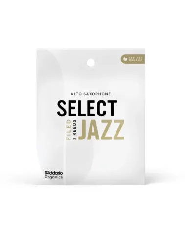 D'Addario Organic Select Jazz. Cañas limadas para saxofón alto, fuerza 3 blanda, envase individual, pack de 3