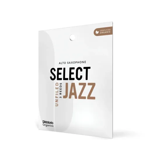 D'Addario Organic Select Jazz. Cañas sin limar para saxofón alto, fuerza 2 dura, envase individual, pack de 3