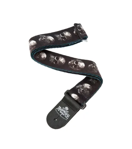 Correa para guitarra, colección Alchemy de D'Addario, modelo Calaveras ciego-sordo-mudas.