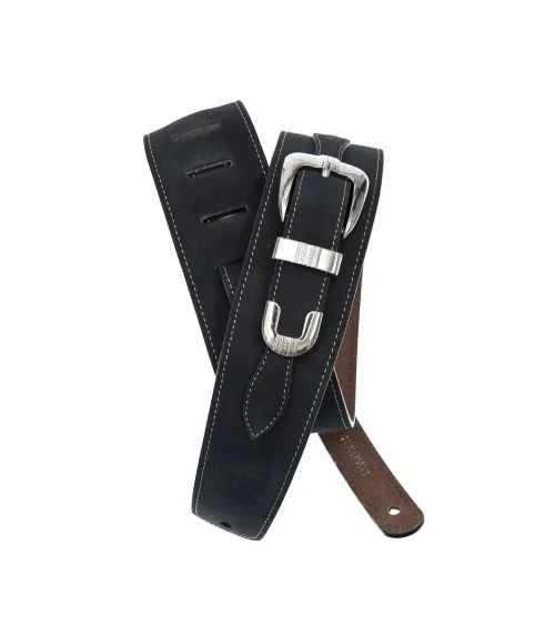 Correa D'Addario de cuero con hebilla de cinturón para guitarra, color negro.