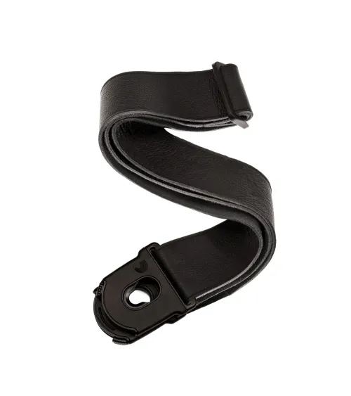 Correa de cuero para guitarra con sistema de bloqueo Planet Lock de D'Addario, color negro.