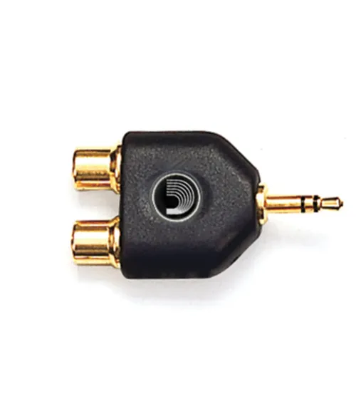 Adaptador D'Addario de macho estéreo de 1/8 de pulgada a RCA dual hembra.