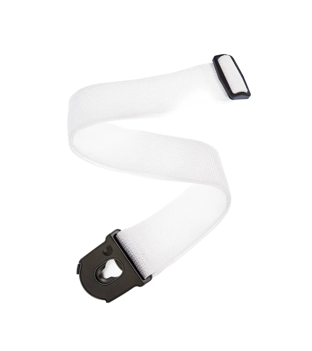 Correa para guitarra con sistema de bloqueo Planet Lock de D'Addario, polipropileno, color blanco.