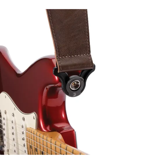 D’Addario Correa de piel cómoda para guitarra con autobloqueo, Marrón